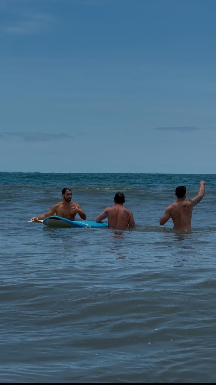 Surf lesson group in the water in Panama